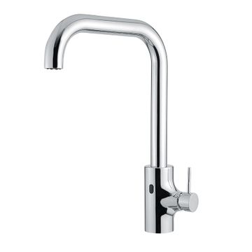 I55 series kitchen tap, operated by infrared sensor, with ceramic discs mixing cartridge and manual by-pass, powered by battery by IDRAL