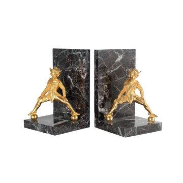 Castle Belle marble bookend with brass jester by Il Bronzetto