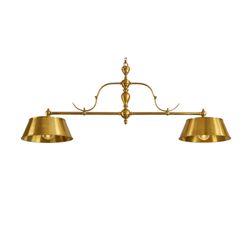 Castle Gambrinus two lights billiard chandelier with brass lampshade by Il Bronzetto