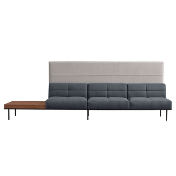 Escalas Modular sofa composition with privacy screen, table top and upholstered quilted seats by INCLASS