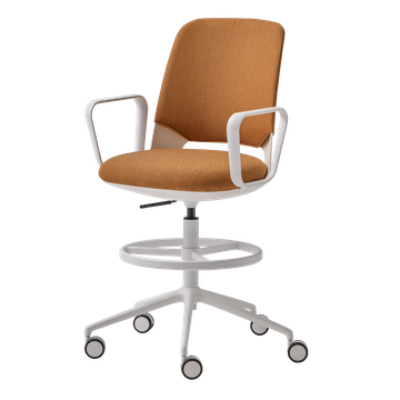 Orus ORU0140 + ORU0000TA Swivel stool with arms, upholstered cover backrest and 5 spoke base on casters + gas lift + footrest by INCLASS