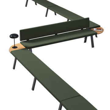 Plania Bench Benches composition with and without backrest using intermediate legs and corner top 90º by INCLASS