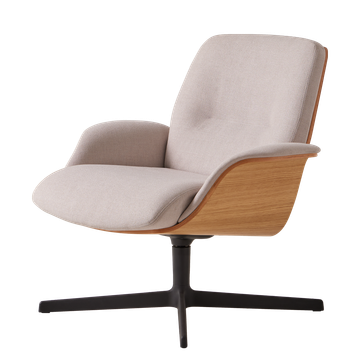 Rever Swivel lounge armchair with medium back and outer shell in oak veneer by INCLASS