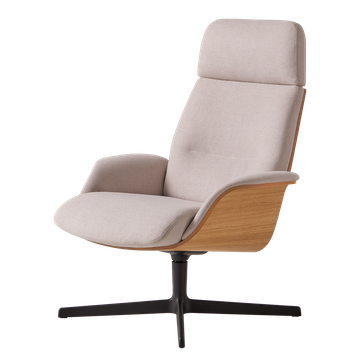Rever Swivel lounge armchair with reclining high back and outer shell in oak veneer by INCLASS
