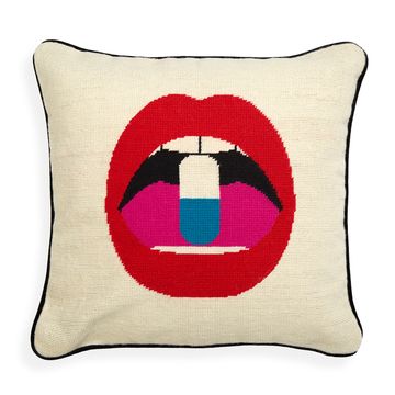 Lips Full Dose Needlepoint Pillow by Jonathan Adler