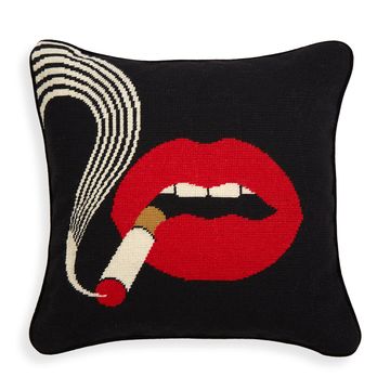 Lips Smolder Needlepoint Pillow by Jonathan Adler