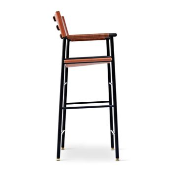 Repose Bar Stool with Backrest - Cowhide Leather with Brass Accents by Jover+Valls