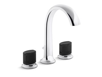 Script Deck-Mount Bath Faucet with Diverter, Matte Black Porcelain Knob Handles by Kallista