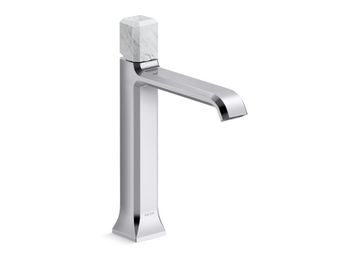 Bezel Single Control Sink Faucet, Tall Spout, White Carrara Handle by Kallista