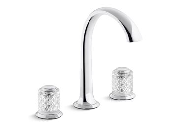Script Decorative Sink faucet, arch spout, clear Saint-Louis crystal knob handles by Kallista