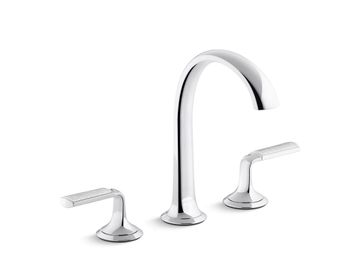 Script Decorative Sink faucet, arch spout, Frost Wave enamel lever handles by Kallista