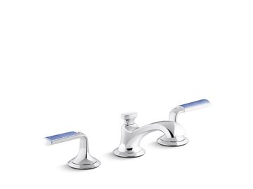 Script Decorative Sink faucet, low spout, Celeste Blue Wave enamel lever handles by Kallista