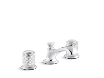 Script Decorative Sink faucet, low spout, clear Saint-Louis crystal knob handles by Kallista