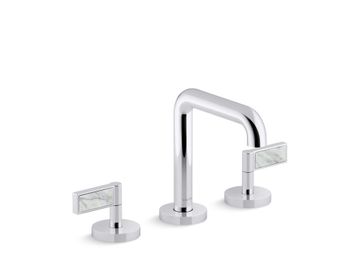 One Sink faucet, tall spout, White Carrara handles by Kallista