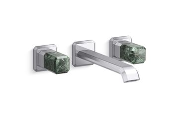 Bezel Wall Mount Widespread Sink Faucet, Elongated Spout, Guatemala Stone Handles by Kallista