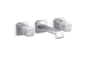 Bezel Wall Mount Widespread Sink Faucet, White Carrara Handles by Kallista