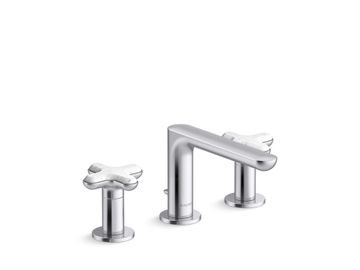 002 Widespread Sink Faucet, Low Spout, White Carrara Cross Handles by Kallista