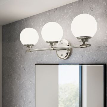 Benno Vanity Light 3-Light Opal Glass Size:24.5" W x 8.75" H x 6.5" D Model:55172BKCPZ by Kichler