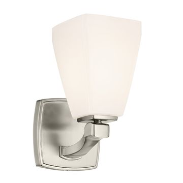 Marant Wall Sconce 1-Light Opal Glass Glass Tapered Shade Size:5" W x 9.5" H x 6.75" D Model:55214CH by Kichler
