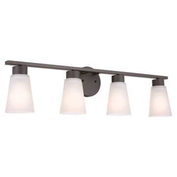 Stamos Vanity Light 4-Light Clear Satin Etched Glass Size:31.25" W x 8.25" H x 5" D Model:55122OZ by Kichler