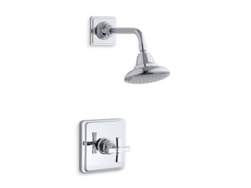 KOHLER | K-TS13134-3A | Pinstripe Pure Rite-Temp shower valve trim with cross handle and 2.5 gpm showerhead by Kohler