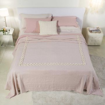 Double bedspread with Peonies embroidery by LA FABBRICA DEL LINO
