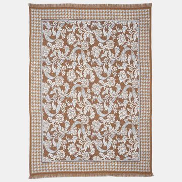 Plaid floral design with fringes by LA FABBRICA DEL LINO