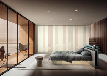 Vele Bed: Unique Headboard with Layered Panels by Lago