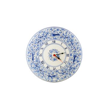 Wall round ceramic clock - decor Arabesco Blu by L'Antica Deruta