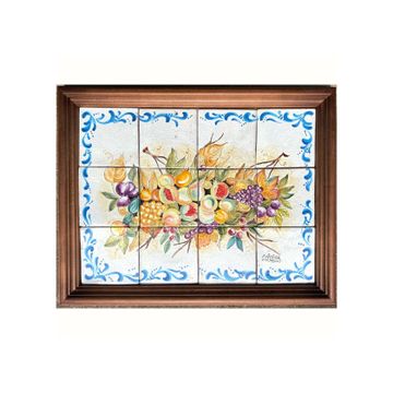 Panel with wood frame/ ceramic tiles - decor Fruit (NM/06/01) by L'Antica Deruta