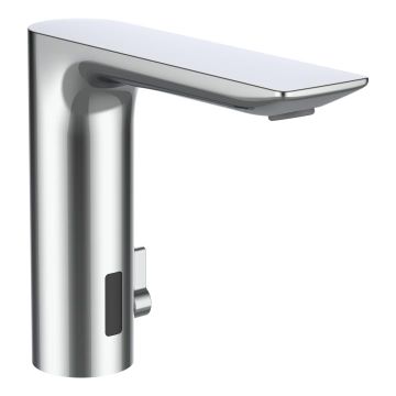 CITYTRONIC - Electronic basin mixer with IR sensors, projection 135 mm, fixed spout, with battery 6V, without Bluetooth adapter, PVD inox look by Laufen