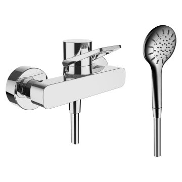 CLASS - Shower mixer, fittings distance 134-166 mm, with fittings, with synthetic flexible hose 1600 mm, with handspray MyTwin100 by Laufen