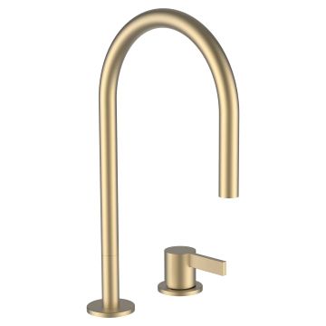 Kartell LAUFEN - 2-hole basin mixer, projection 166 mm, swivel spout, without pop-up waste, PVD rosegold by Laufen