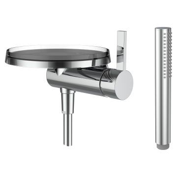 Kartell LAUFEN - Shower mixer for Simibox 1-Point, with synthetic flexible hose 1800 mm, with handspray TwinStick, with disc bowl transparent crystal (bowl available in 7 further colours) by Laufen