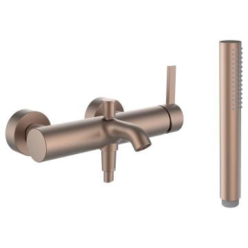 Kartell LAUFEN - Single lever bath mixer, fittings distance 134-166 mm, complete with fittings, synthetic flexible hose 1800 mm and hand shower TwinStic, PVD rosegold brushed by Laufen