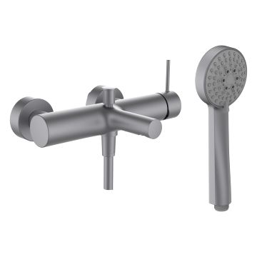 TWINPLUS SLIM - Bath mixer, fittings distance 134-166 mm, projection 179 mm, with fittings, with synthetic flexible hose 1600 mm, with handspray Stella 80 3F by Laufen