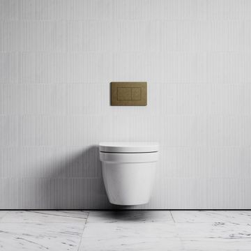 Berkeley Traditional Wall Hung Rimless Toilet with Concealed Cistern Frame and Aged Bronze Flush Plate by LUSSO