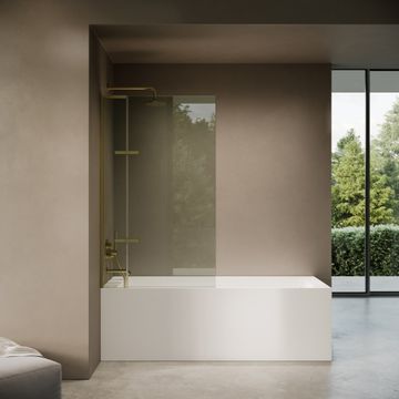 Doccia Brushed Gold Frameless Folding Bath Shower Screen 900mm by LUSSO