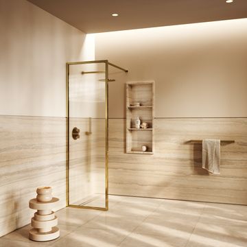 Opulence Fluted Glass Polished Brass Shower Screen by LUSSO