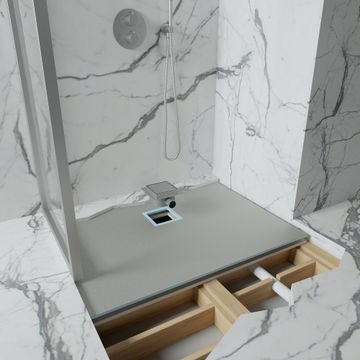 Wet Room Walk in Shower Tray Kit - Offset Drain + Tanking Kit + Brushed Stainless Waste Kit (ALL SIZES) by LUSSO