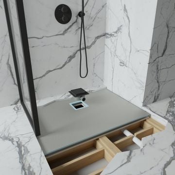 Wet Room Walk in Shower Tray Kit - Offset Drain + Tanking Kit + Matte Black Waste Kit (ALL SIZES) by LUSSO