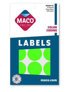 1-1/4" Dia. Color Coding Labels, Green Neon, 400/Bx | Maco by MA.CO. Sofa & Bed
