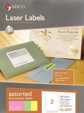 Laser Assorted Neon Labels, 5-1/2" x 8-1/2", 2/Sheet, 200 Labels/Bx | Maco by MA.CO. Sofa & Bed