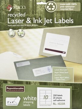 Recycled Repositionable Laser/Inkjet Shipping Labels, 2" x 4", 10/Sheet 250/Pk | Maco by MA.CO. Sofa & Bed