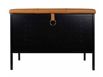 FRANK - Storage perforated metal bench with leather seat by Maze - view 2