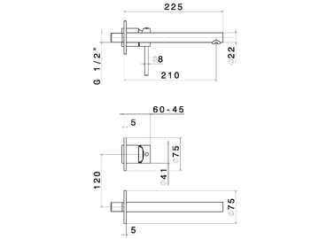MINI-X - 2 hole wall-mounted single handle washbasin mixer by Newform - view 3