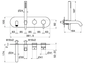 BLINK 70871E - Wall-mounted bathtub set with hand shower and diverter by Newform - view 3
