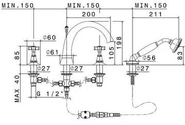 DAYTIME - 4 hole bathtub set with diverter with hand shower by Newform - view 3