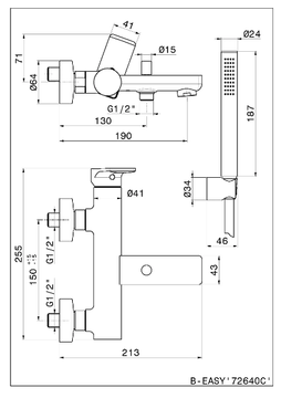 B-EASY 72640C - External bathtub set with hand shower by Newform - view 3