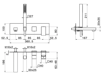 ERGO-Q / OPEN 66472E - Recessed bathtub set with hand shower and overhead shower by Newform - view 3